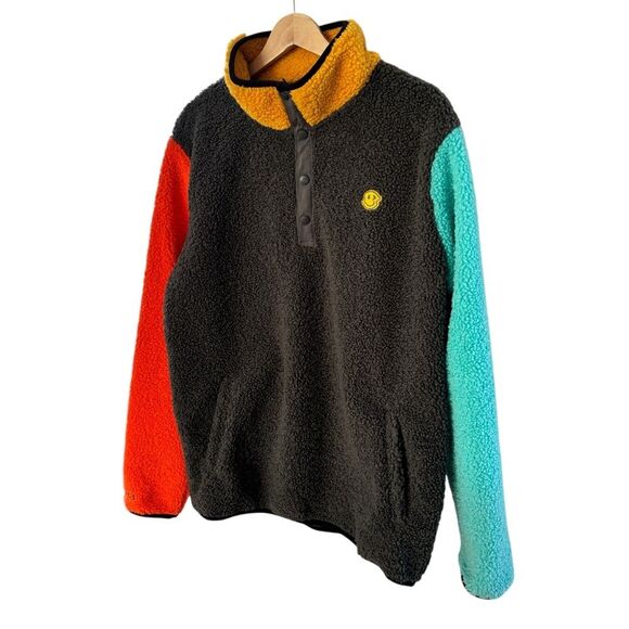 Dutch Bros Color Block Sweatshirt Sweater Snap up Pullover Teddy/Sherpa Sz L - Picture 2 of 9